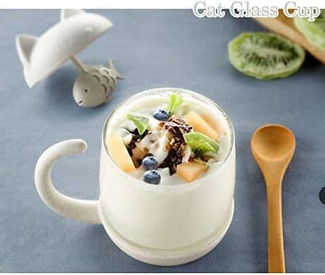 Petluno Glass Cat Teacup, Fish Infuser Water Bottle, 250ML Bulk Strainer White