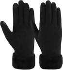 Warm women's winter gloves with thermal fleece text Black M