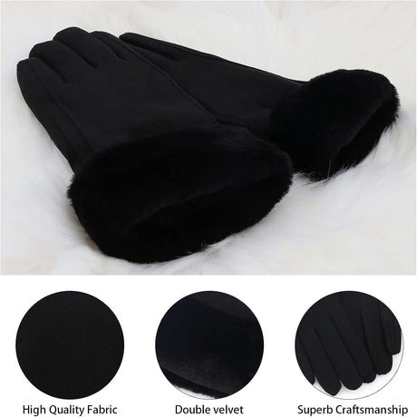 Warm women's winter gloves with thermal fleece text Black M