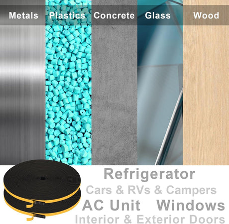 Joint Isolation for Window Door, Adhesive Rubber Foam, Sealing Insulation Strip, Anti-foid Shockproof, 6 mm (L) x 1.5 (H), total 10 m Black 1.5mm 10M