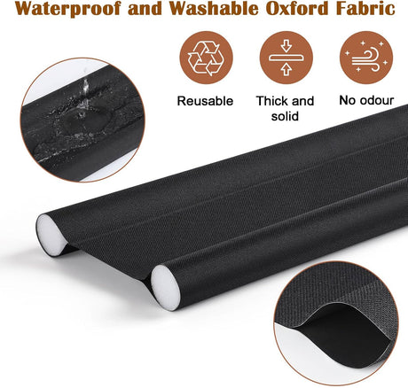 Insulated Door Draft Stopper with Eco-Friendly Oxford Fabric, Petluno 93cm Cut to Size, Double for Internal Doors 3-5 cm, Black