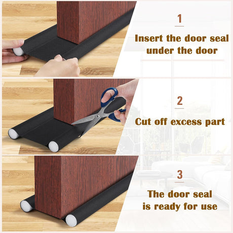 Insulated Door Draft Stopper with Eco-Friendly Oxford Fabric, Petluno 93cm Cut to Size, Double for Internal Doors 3-5 cm, Black
