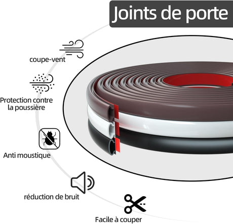 Combined French Door Thermal and Acoustic Insulation Seal, Self-Adhesive Rubber Entry Weatherstrip, PVC Cold Insulation Draught Excluder, Weather Stripping Door Seal (6M, D-White) D-white 6M