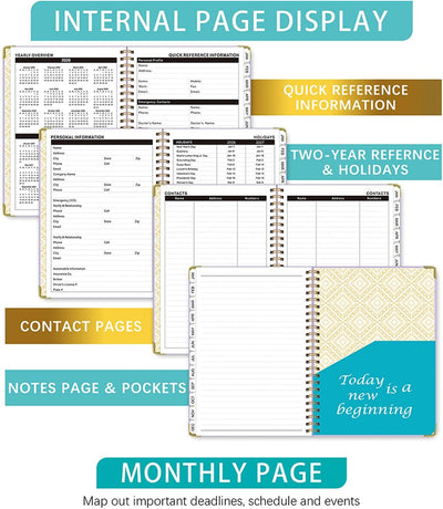 2026 Weekly and Monthly Planner, Jan-Dec, Spiral-Bound with Tabs, Inner Pocket, 6.2