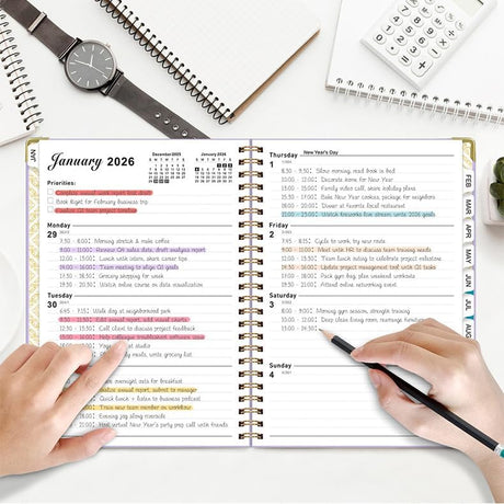 2026 Weekly and Monthly Planner, Jan-Dec, Spiral-Bound with Tabs, Inner Pocket, 6.2