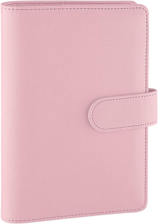 Petluno A6 PU Leather Notebook Binder 6 Ring Refillable Budget Cover for Refill Paper, Loose Leaf Personal Planner Organizer with Magnetic Buckle School, Office, Travel & Photocard, Pink