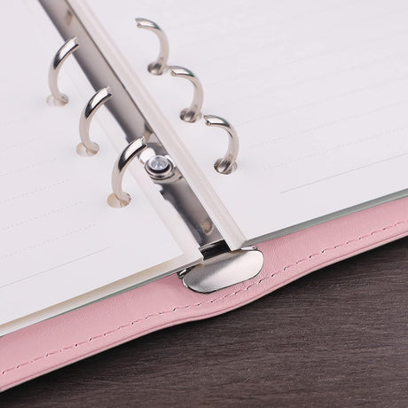 Petluno A6 PU Leather Notebook Binder 6 Ring Refillable Budget Cover for Refill Paper, Loose Leaf Personal Planner Organizer with Magnetic Buckle School, Office, Travel & Photocard, Pink