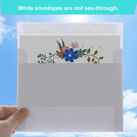 50 Packs 5x7 Envelopes, White A7 Envelopes for Invitations, Printable, Self Seal Weddings, Photos, Postcards, Greeting Cards, Mailing (5.25x7.25in)
