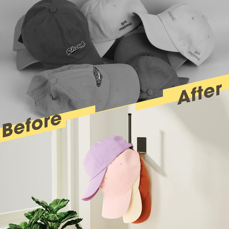 2 Pack Hat Racks for Baseball Caps, Stainless Steel Organizer Cap, Holder Storage Organizer, Hanger Strong Adhesive/Wall Drilled Door, Bedroom, Closet(Black 6 in) Black in
