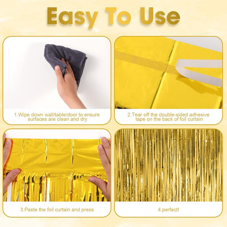 3 Pack 3.3x8.2 Feet Gold Foil Fringe Backdrop Curtains, Tinsel Streamers, for 2025 New Years Eve, Graduation, Birthday, Baby Shower, Gender Reveal, Disco Party 05