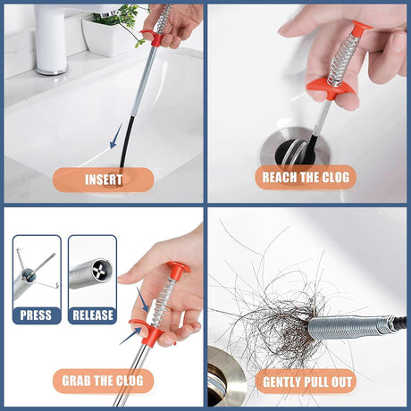 35.5-inch Drain Clog Remover (1 piece), 25-inch Snake Hair Remover (6 pieces) & Cleaning Brush (2 pieces), Catcher Auger Cleaner Tool Set For Toilet, Kitchen Sink, Bathroom Tub, Sewer, 9 Pack
