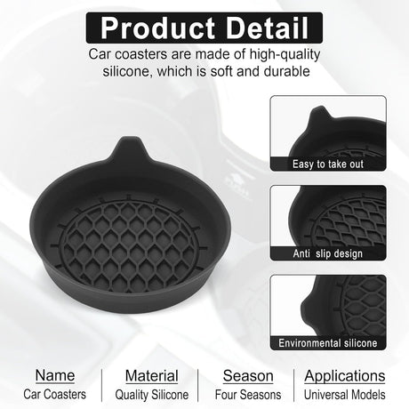 Petluno Car Cup Holder Coaster, Silicone Insert, Universal Non-Slip Holders, Interior Accessories for Women and Men, 4 Pack Black