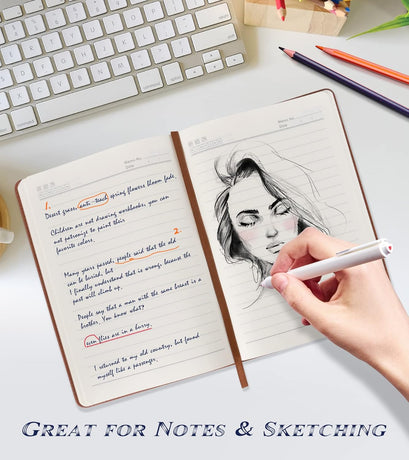 Lined Journal Notebook for Women and Men, 256 Pages A5 Hardcover Leather Journal for Writing, Travel, Business, Work & School, College Ruled Notebook for Note Taking, Diary Notepad 5.7