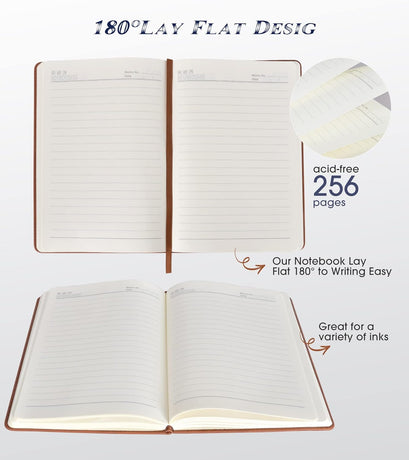 Lined Journal Notebook for Women and Men, 256 Pages A5 Hardcover Leather Journal for Writing, Travel, Business, Work & School, College Ruled Notebook for Note Taking, Diary Notepad 5.7