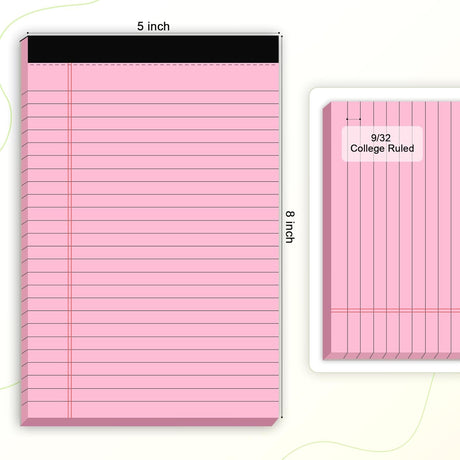 5pcs Small Note Pads 5x8 Notebook College Ruled Legal Color Notepads 5 Pack Study Back Writing x 8 Perforated Narrow of Paper for School & Office Supplies 30 Sheets/Pack Multicolor