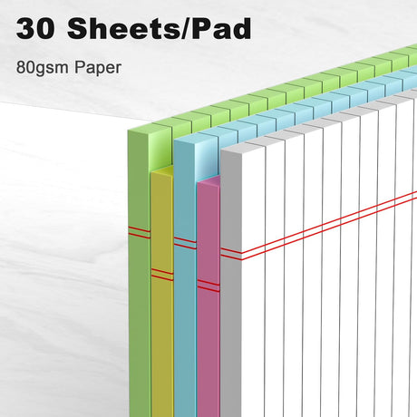 5pcs Small Note Pads 5x8 Notebook College Ruled Legal Color Notepads 5 Pack Study Back Writing x 8 Perforated Narrow of Paper for School & Office Supplies 30 Sheets/Pack Multicolor