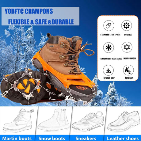 Grödel Stijgijzers for hiking boots with 10 teeth, crampons, shoe spikes, winter, anti-slip shoe spikes for men, women, adults, suitable for walking, trail running,