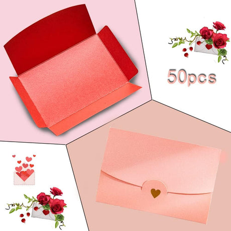 Mini envelope, 50 pieces, gift card envelope, mini pink envelopes, with heart closure, for DIY gift vouchers, Christmas, Valentine's Day, birthday party, gift card (Pink) pink