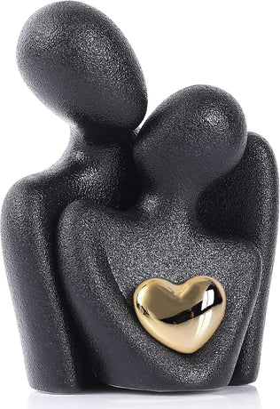 Mini Couples Statue - Ceramic Romantic Pair in Love Figurines for Bedroom Decor, TV Cabinet, Wedding Valentine's Gift, Small Knick Knacks Home Shelf (4.7 inch Black) 12 cm inch) Black