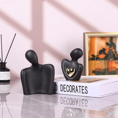 Mini Couples Statue - Ceramic Romantic Pair in Love Figurines for Bedroom Decor, TV Cabinet, Wedding Valentine's Gift, Small Knick Knacks Home Shelf (4.7 inch Black) 12 cm inch) Black