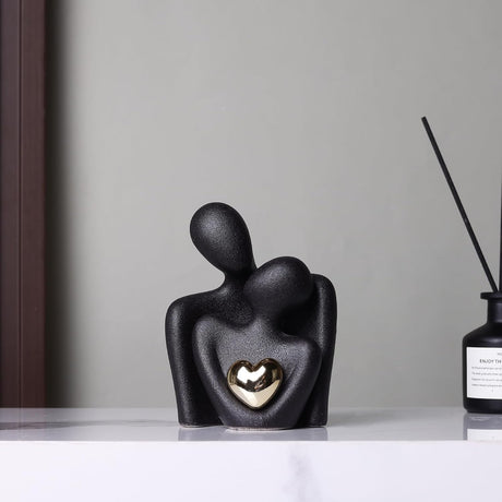 Mini Couples Statue - Ceramic Romantic Pair in Love Figurines for Bedroom Decor, TV Cabinet, Wedding Valentine's Gift, Small Knick Knacks Home Shelf (4.7 inch Black) 12 cm inch) Black