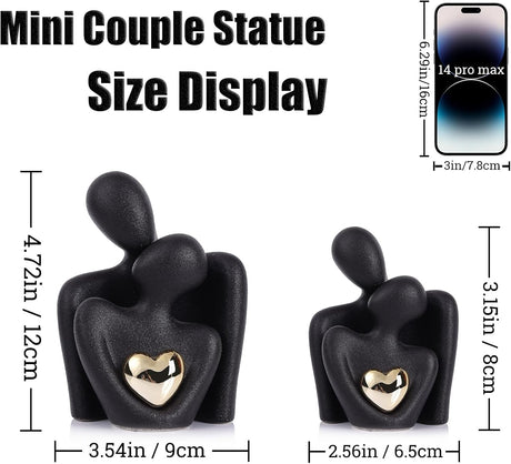 Mini Couples Statue - Ceramic Romantic Pair in Love Figurines for Bedroom Decor, TV Cabinet, Wedding Valentine's Gift, Small Knick Knacks Home Shelf (4.7 inch Black) 12 cm inch) Black