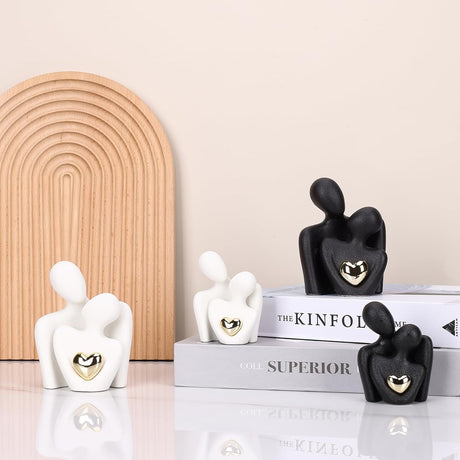 Mini Couples Statue - Ceramic Romantic Pair in Love Figurines for Bedroom Decor, TV Cabinet, Wedding Valentine's Gift, Small Knick Knacks Home Shelf (4.7 inch Black) 12 cm inch) Black