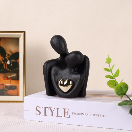 Mini Couples Statue - Ceramic Romantic Pair in Love Figurines for Bedroom Decor, TV Cabinet, Wedding Valentine's Gift, Small Knick Knacks Home Shelf (4.7 inch Black) 12 cm inch) Black