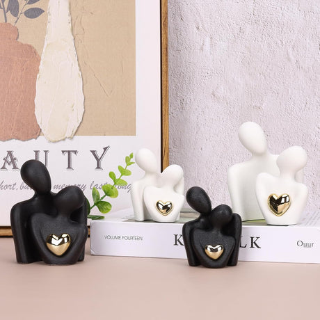 Mini Couples Statue - Ceramic Romantic Pair in Love Figurines for Bedroom Decor, TV Cabinet, Wedding Valentine's Gift, Small Knick Knacks Home Shelf (4.7 inch Black) 12 cm inch) Black