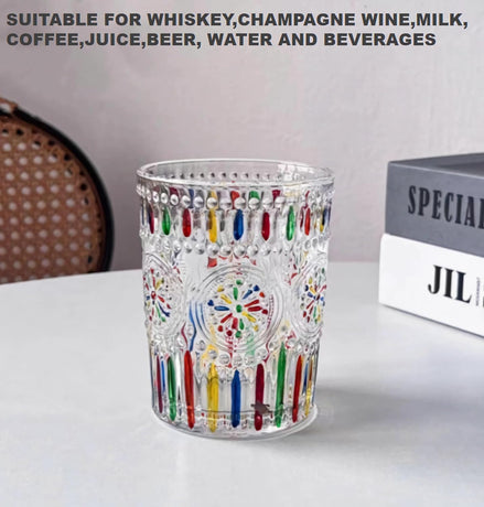 Petluno Hand Painted Stained Glass Whiskey Tumblers, Lead-Free Crystal Colorful Wine Glasses Old Fashioned for Drinking Bourbon, Scotch Whisky, Cocktails, Cognac - Father's Day Gift (Rainbow)