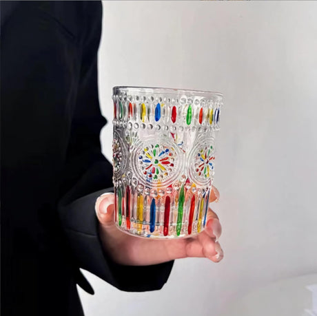 Petluno Hand Painted Stained Glass Whiskey Tumblers, Lead-Free Crystal Colorful Wine Glasses Old Fashioned for Drinking Bourbon, Scotch Whisky, Cocktails, Cognac - Father's Day Gift (Rainbow)