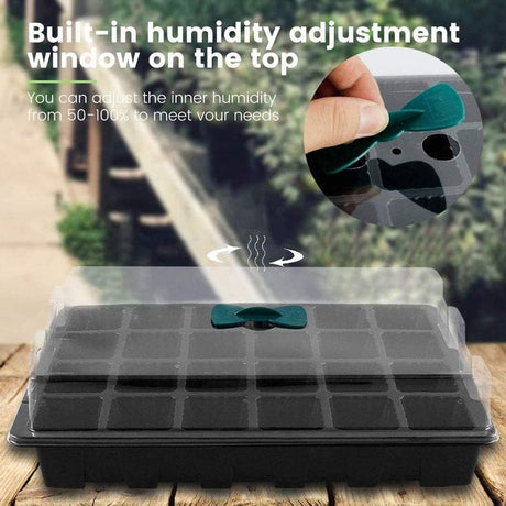 Petluno 4-piece seedling trays, 24-cell plastic seedling propagation trays, flower seed growing containers with adjustable ventilation openings for greenhouse, garden, home (with lids and bases)