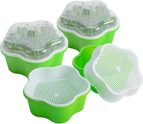 Petluno 4 pieces seedling pots with lids, 16 cm seedling pot BPA-free healthy hydroponic growing pot soil-free sprouting container for growing mung beans, alfalfa, wheatgrass