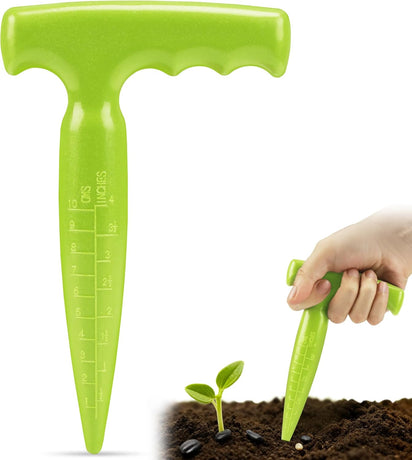 Seed planter tool, 17.5 cm Dibber garden tool, plastic seed dibbler for plants, bulb digger garden planter with handle for sowing seeds, bulbs, digging (light green) Light green