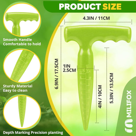 Seed planter tool, 17.5 cm Dibber garden tool, plastic seed dibbler for plants, bulb digger garden planter with handle for sowing seeds, bulbs, digging (light green) Light green