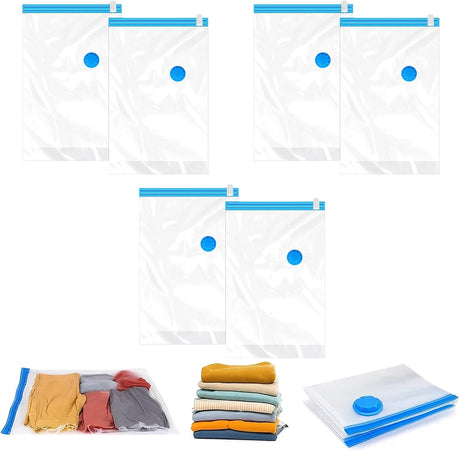 6 pieces vacuum storage bags for clothes, reusable, 40 x 60 cm travel essentials sealer compression bags, space-saving vacuum cube packaging bags, storage jackets, towels