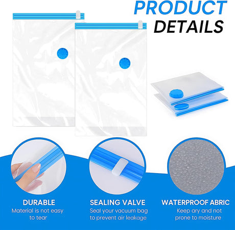 6 pieces vacuum storage bags for clothes, reusable, 40 x 60 cm travel essentials sealer compression bags, space-saving vacuum cube packaging bags, storage jackets, towels