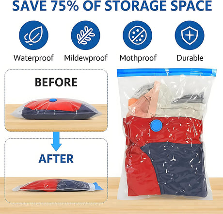 6 pieces vacuum storage bags for clothes, reusable, 40 x 60 cm travel essentials sealer compression bags, space-saving vacuum cube packaging bags, storage jackets, towels