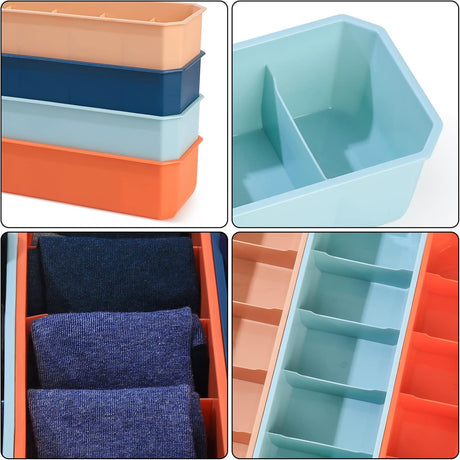 4 pieces of sock and underwear storage boxes, wardrobe organizer, drawer divider for home