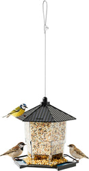 Bird Feeder Houses | Hanging and Refillable Feeding Station Squirrel-Proof Window Bird Feeder Including Landing Perch for Outdoor Garden Birds Wildlife Black