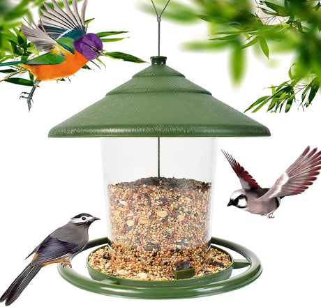 Bird feeder house, hanging food dispenser for wild birds, hanging bird feeding station to hang up, bird house with stand, weatherproof, garden decoration