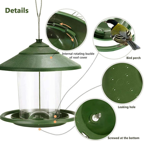 Bird feeder house, hanging food dispenser for wild birds, hanging bird feeding station to hang up, bird house with stand, weatherproof, garden decoration