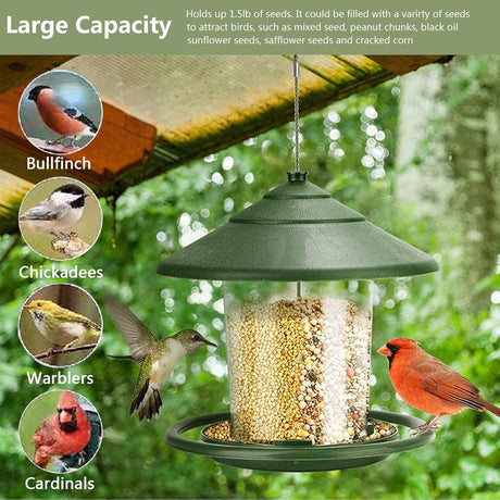 Bird feeder house, hanging food dispenser for wild birds, hanging bird feeding station to hang up, bird house with stand, weatherproof, garden decoration