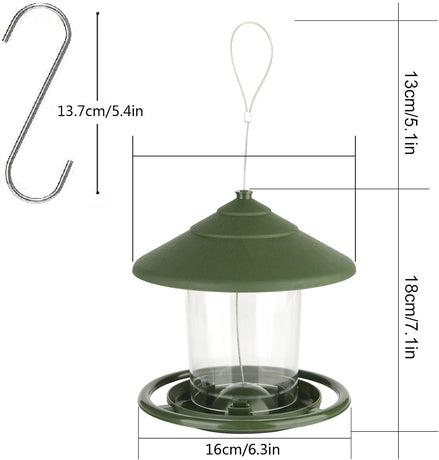 Bird feeder house, hanging food dispenser for wild birds, hanging bird feeding station to hang up, bird house with stand, weatherproof, garden decoration