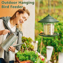 Bird feeder house, hanging food dispenser for wild birds, hanging bird feeding station to hang up, bird house with stand, weatherproof, garden decoration