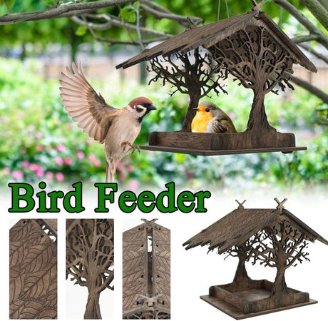 Vogelhuisje, wooden birdhouse, feeding stations, creative bird feeders, hanging bird food dispenser, wild birds, home, garden, courtyard, tree, decoration