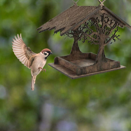 Vogelhuisje, wooden birdhouse, feeding stations, creative bird feeders, hanging bird food dispenser, wild birds, home, garden, courtyard, tree, decoration