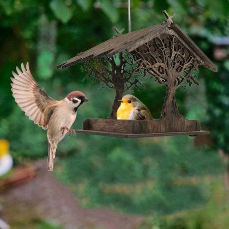 Vogelhuisje, wooden birdhouse, feeding stations, creative bird feeders, hanging bird food dispenser, wild birds, home, garden, courtyard, tree, decoration