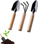 Garden tool set, 3-piece garden tool set, garden trowel, small, wooden handle, hand trowels, small garden set for bonsai, tool, plant pot, flowers