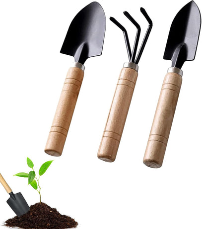 Garden tool set, 3-piece garden tool set, garden trowel, small, wooden handle, hand trowels, small garden set for bonsai, tool, plant pot, flowers